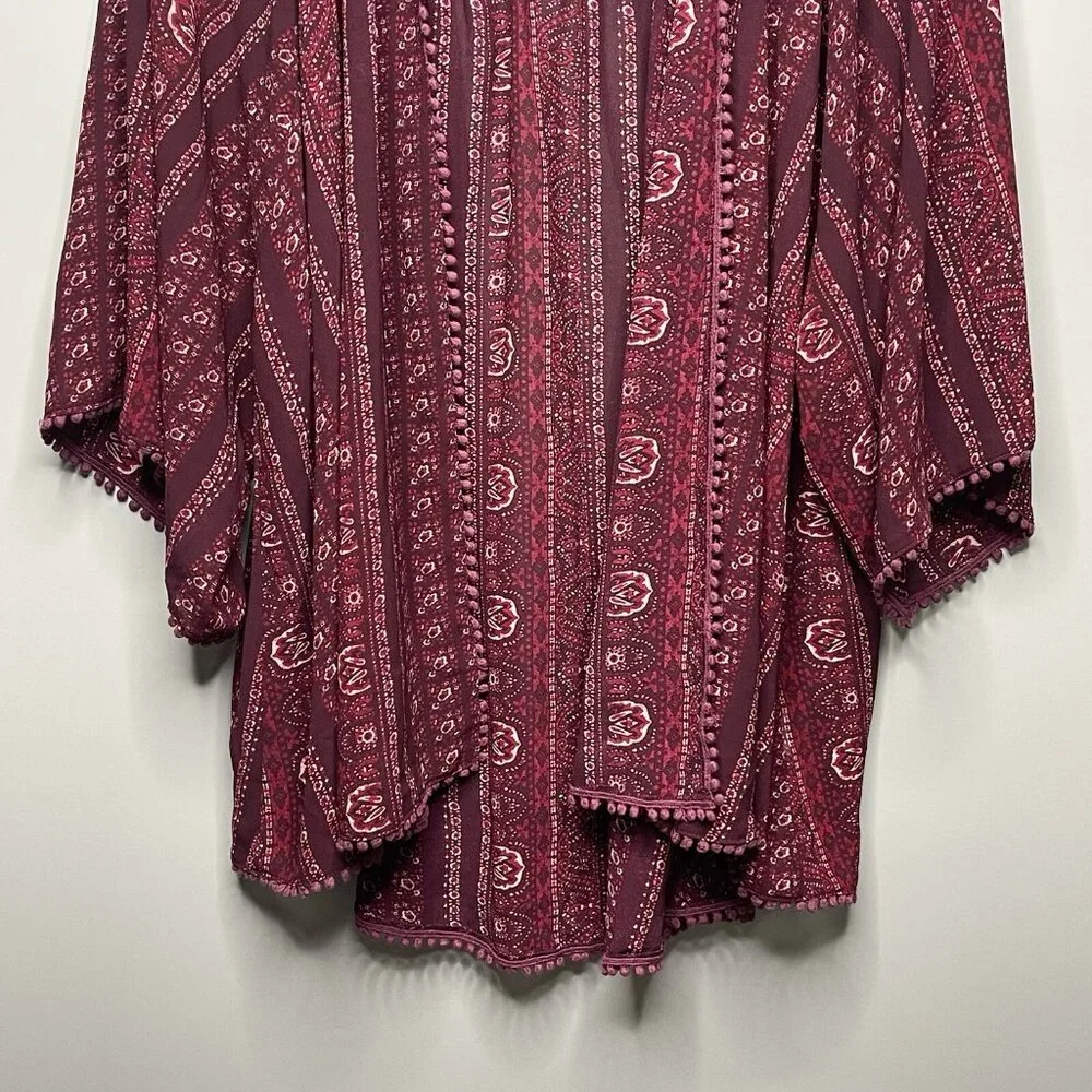 Ecote Urban Outfitters Boho Geometric Tribal Print Kimono Sleeve Burgundy Small - Picture 4 of 8